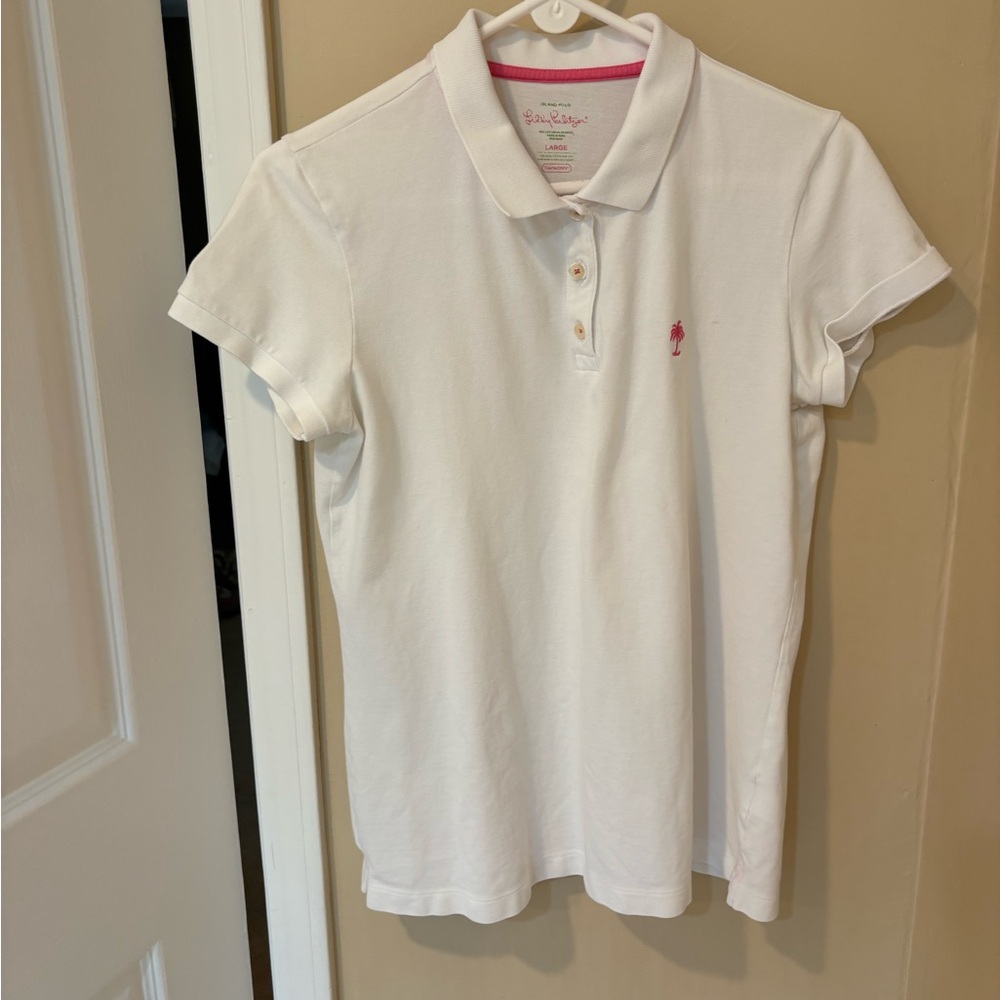 Lilly Pulitzer White Polo with Pink Accents